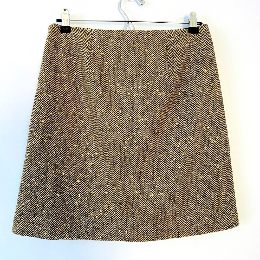 NWT Loft Size 2 Tweed Wool Blend A Line Sequin Herringbone Mini Skirt